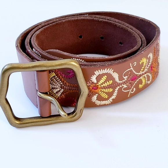 Lucky Brand Accessories - Lucky Brand Embroidered Brown Leather Belt Large